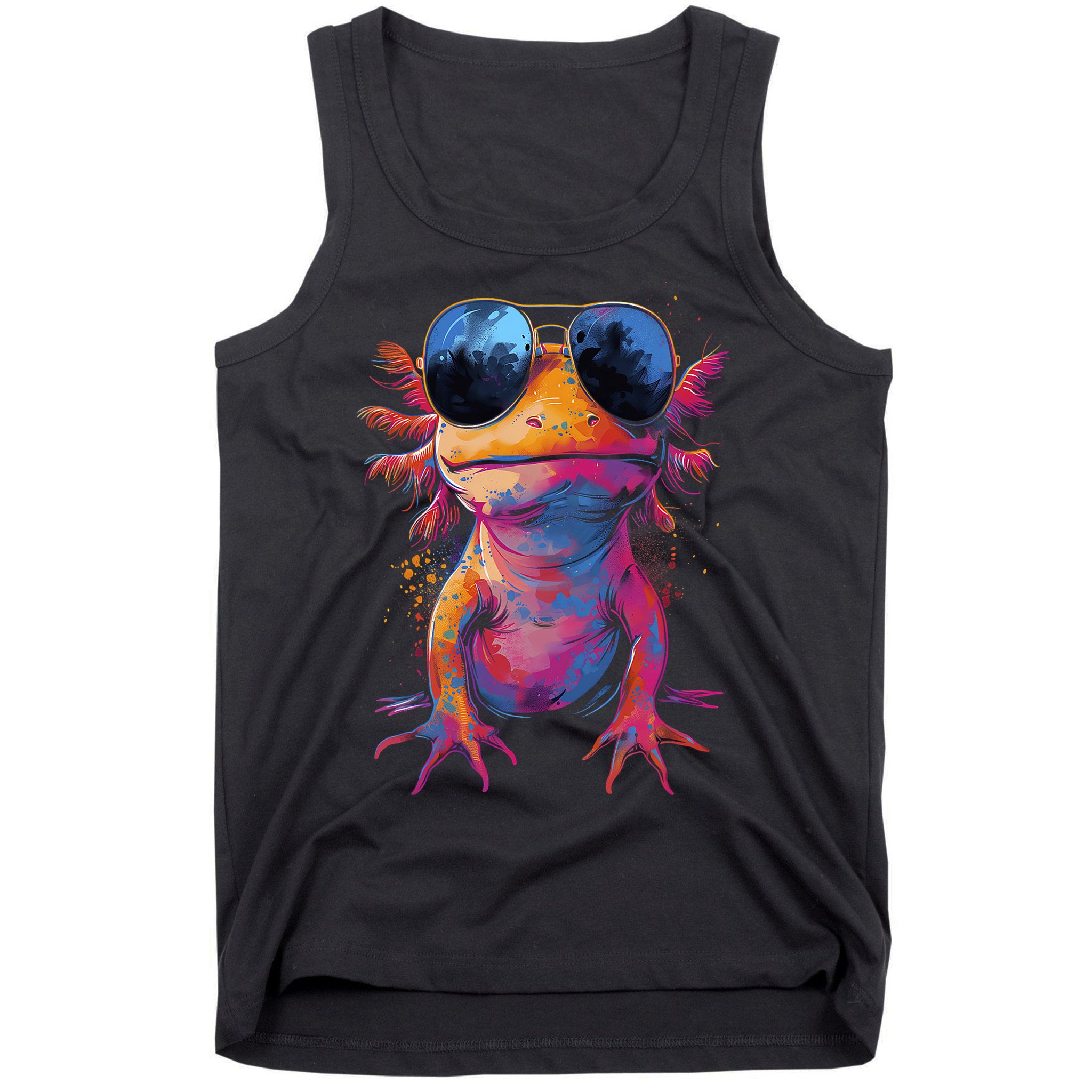 Vintage Colorful Axolotl Art With Sunglass - Cute Axolotl  Tank Top