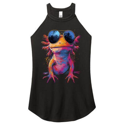 Vintage Colorful Axolotl Art With Sunglass - Cute Axolotl  Women's Perfect Tri Rocker Tank