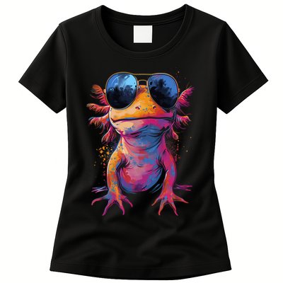 Vintage Colorful Axolotl Art With Sunglass - Cute Axolotl  Womens T-Shirt