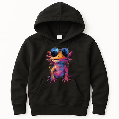Vintage Colorful Axolotl Art With Sunglass - Cute Axolotl  Kids Hoodie