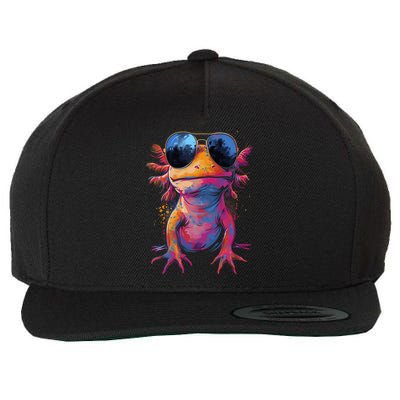 Vintage Colorful Axolotl Art With Sunglass - Cute Axolotl  Wool Snapback Cap