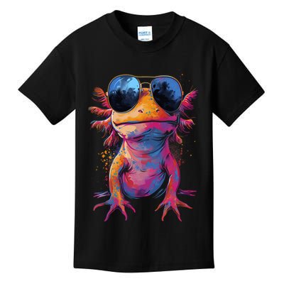 Vintage Colorful Axolotl Art With Sunglass - Cute Axolotl  Kids T-Shirt