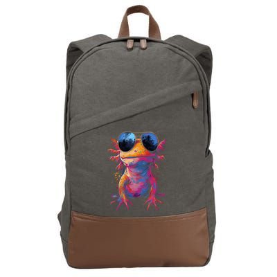 Vintage Colorful Axolotl Art With Sunglass - Cute Axolotl  Cotton Canvas Backpack