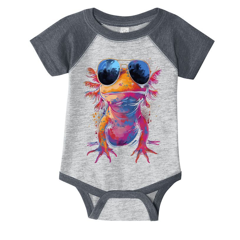 Vintage Colorful Axolotl Art With Sunglass - Cute Axolotl  Infant Baby Jersey Bodysuit