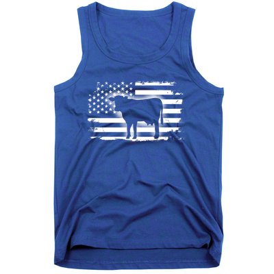 Vintage Cow American Flag Farm Animal Patriotic Farmer Gift Tank Top