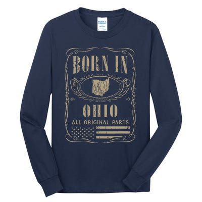 Vintage Classic America Land Map Us States Born Ohio Tall Long Sleeve T-Shirt