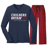 Vintage Childers Bryan 2024 Election Make Country Great Women's Long Sleeve Flannel Pajama Set 