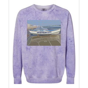 Ventnor City Beach Vista Scene Long Colorblast Crewneck Sweatshirt