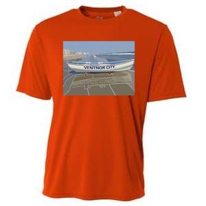 Ventnor City Beach Vista Scene Long Cooling Performance Crew T-Shirt