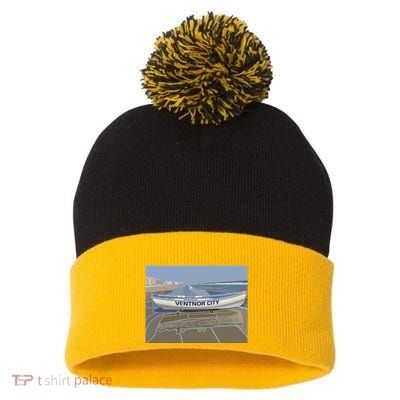 Ventnor City Beach Vista Scene Long Pom Pom 12in Knit Beanie