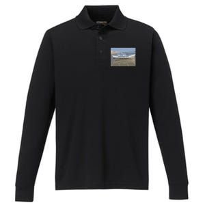 Ventnor City Beach Vista Scene Long Performance Long Sleeve Polo