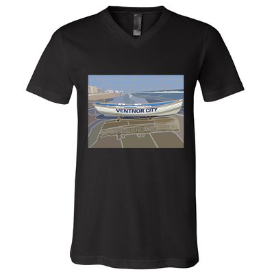 Ventnor City Beach Vista Scene Long V-Neck T-Shirt