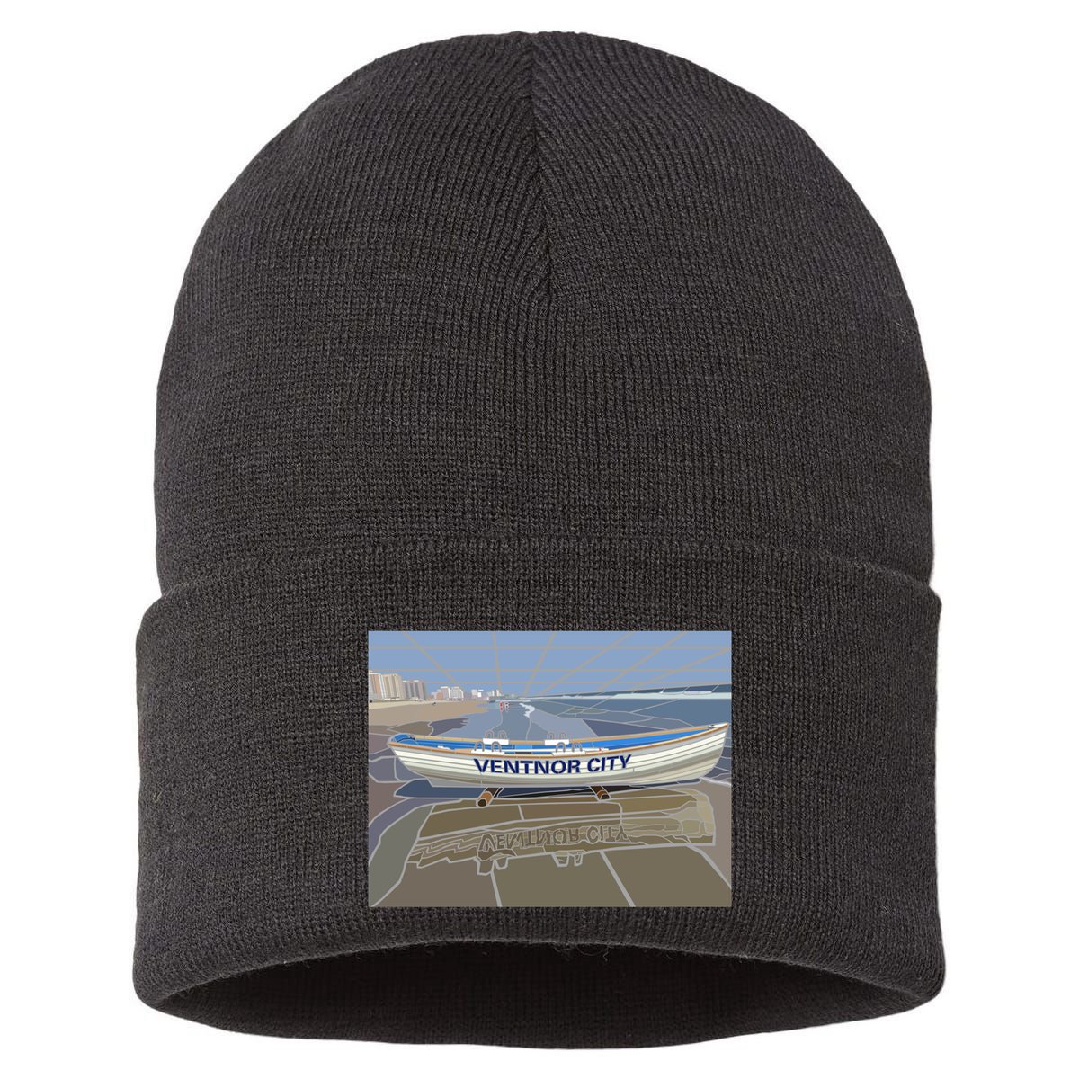 Ventnor City Beach Vista Scene Long Sustainable Knit Beanie