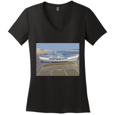Ventnor City Beach Vista Scene Long Women's V-Neck T-Shirt