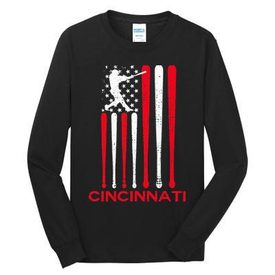 Vintage Cincinnati Baseball Soul American US Flag Tall Long Sleeve T-Shirt