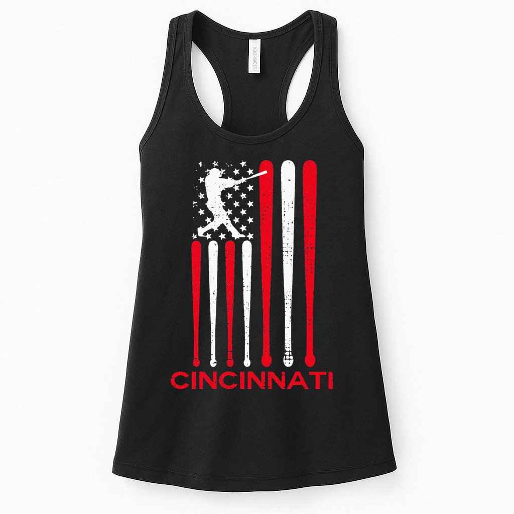 Vintage Cincinnati Baseball Soul American US Flag Womens Tank Top