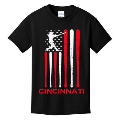Vintage Cincinnati Baseball Soul American US Flag Kids T-Shirt