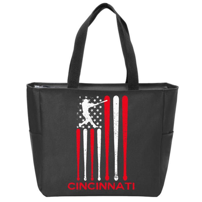 Vintage Cincinnati Baseball Soul American US Flag Zip Tote Bag