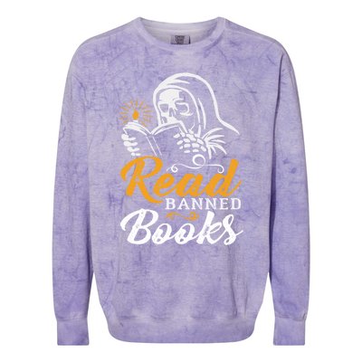 Vintage Censorship Book Reading Nerd I Read Banned Books Funny Gift Colorblast Crewneck Sweatshirt