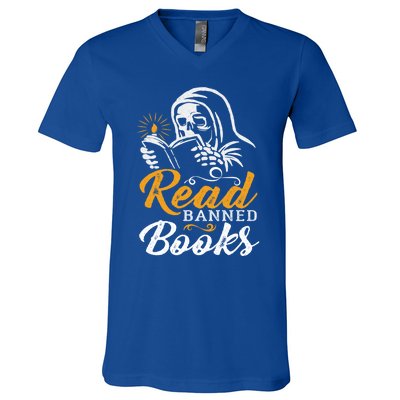 Vintage Censorship Book Reading Nerd I Read Banned Books Funny Gift V-Neck T-Shirt