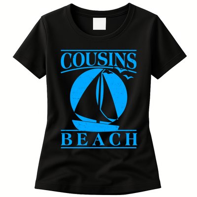 Vintage Cousin Beach Sail Boat Womens T-Shirt