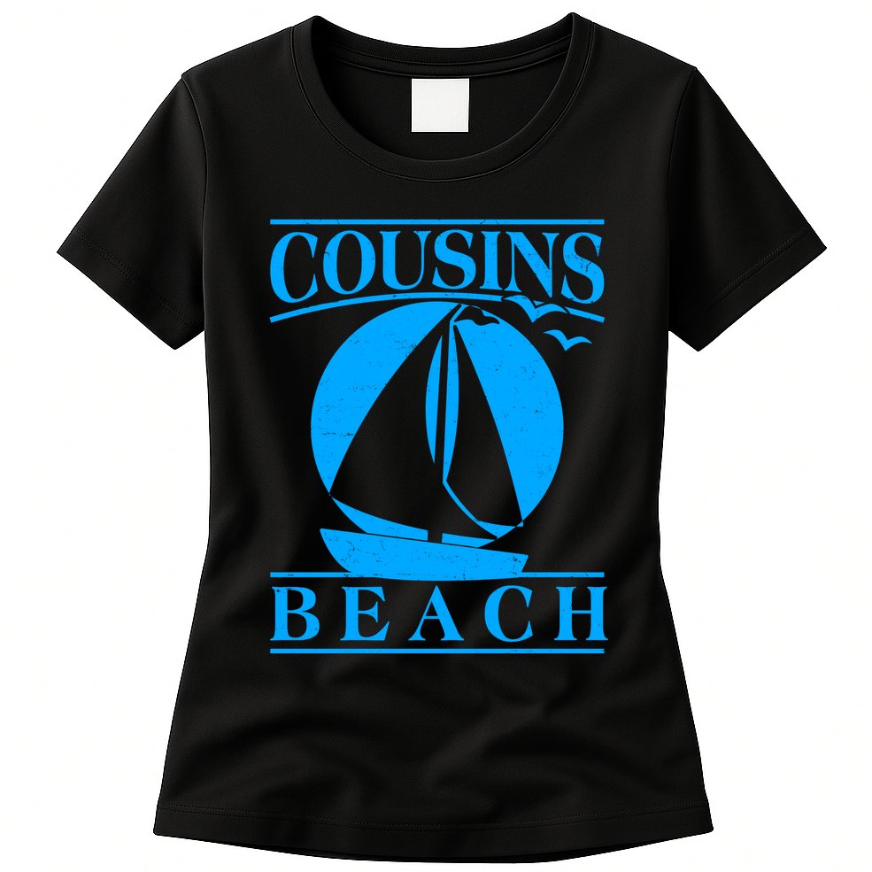 Vintage Cousin Beach Sail Boat Womens T-Shirt