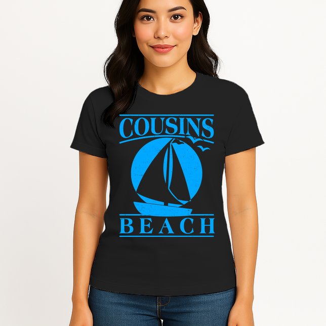 Vintage Cousin Beach Sail Boat Womens T-Shirt