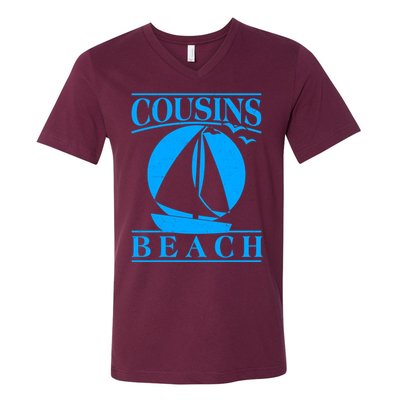 Vintage Cousin Beach Sail Boat V-Neck T-Shirt