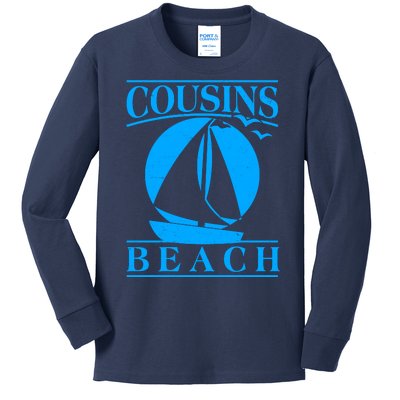 Vintage Cousin Beach Sail Boat Kids Long Sleeve Shirt