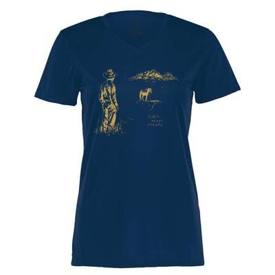 Vintage Cowboy Boots Classic Horseback Lyrics Music Dreams Women's Momentum V-Neck T-Shirt