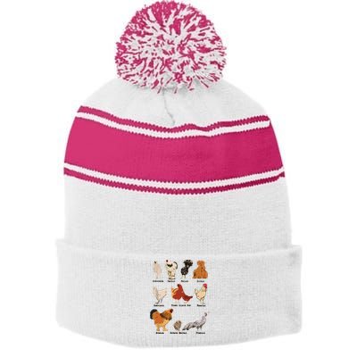 Vintage Chicken Breeds Farm Animals Day Support Local Farmer Stripe Pom Pom Beanie