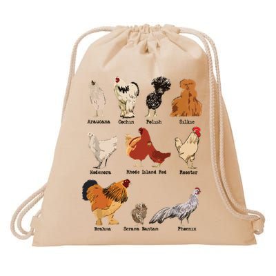 Vintage Chicken Breeds Farm Animals Day Support Local Farmer Drawstring Bag
