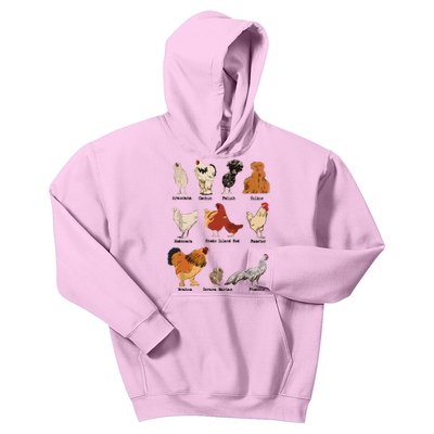 Vintage Chicken Breeds Farm Animals Day Support Local Farmer Kids Hoodie