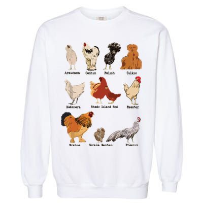 Vintage Chicken Breeds Farm Animals Day Support Local Farmer Garment-Dyed Sweatshirt