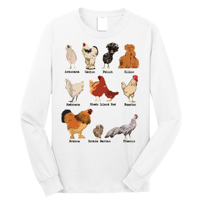 Vintage Chicken Breeds Farm Animals Day Support Local Farmer Long Sleeve Shirt