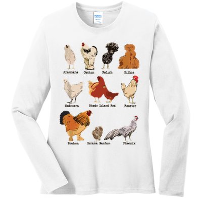Vintage Chicken Breeds Farm Animals Day Support Local Farmer Ladies Long Sleeve Shirt