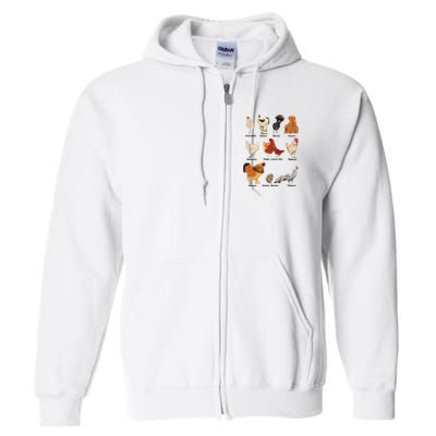 Vintage Chicken Breeds Farm Animals Day Support Local Farmer Full Zip Hoodie