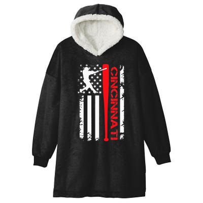 Vintage Cincinnati Baseball American US Flag Hooded Wearable Blanket