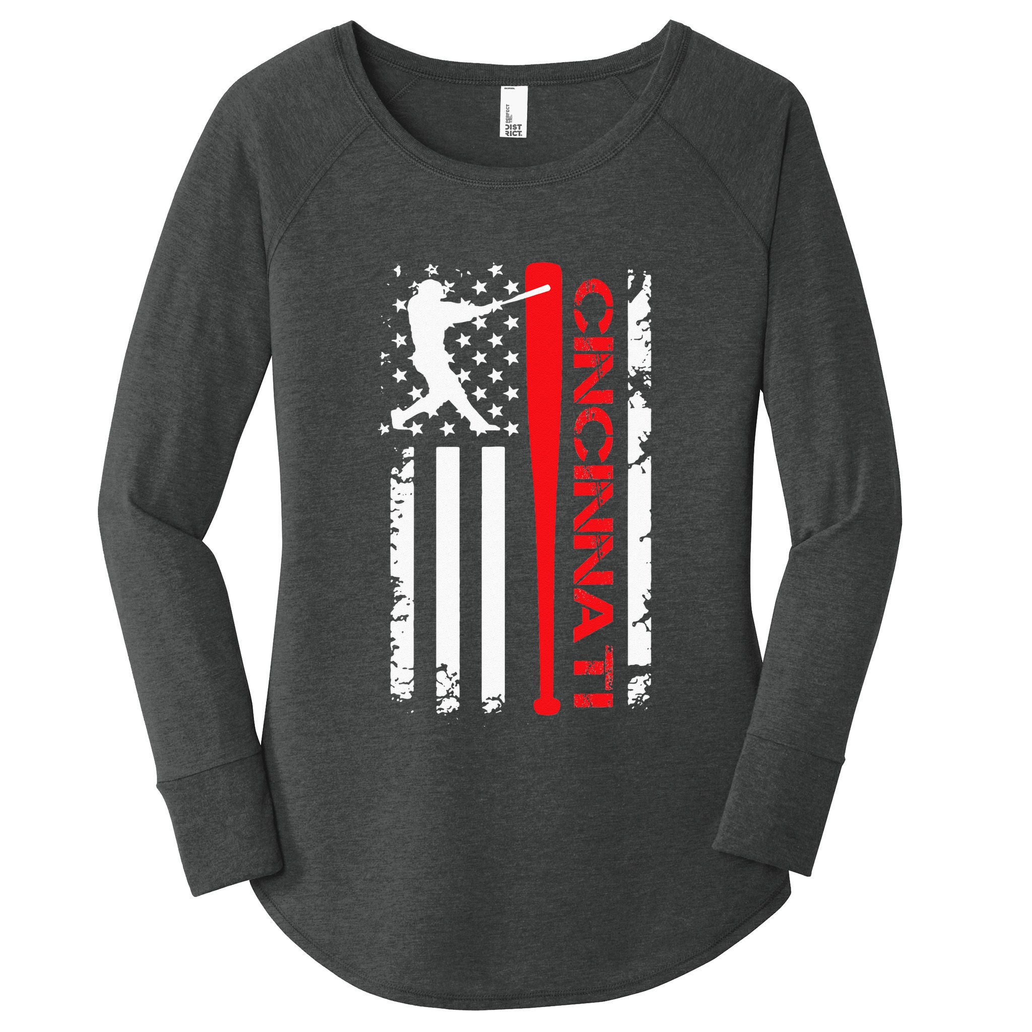 Vintage Cincinnati Baseball American US Flag Women's Perfect Tri Tunic Long Sleeve Shirt