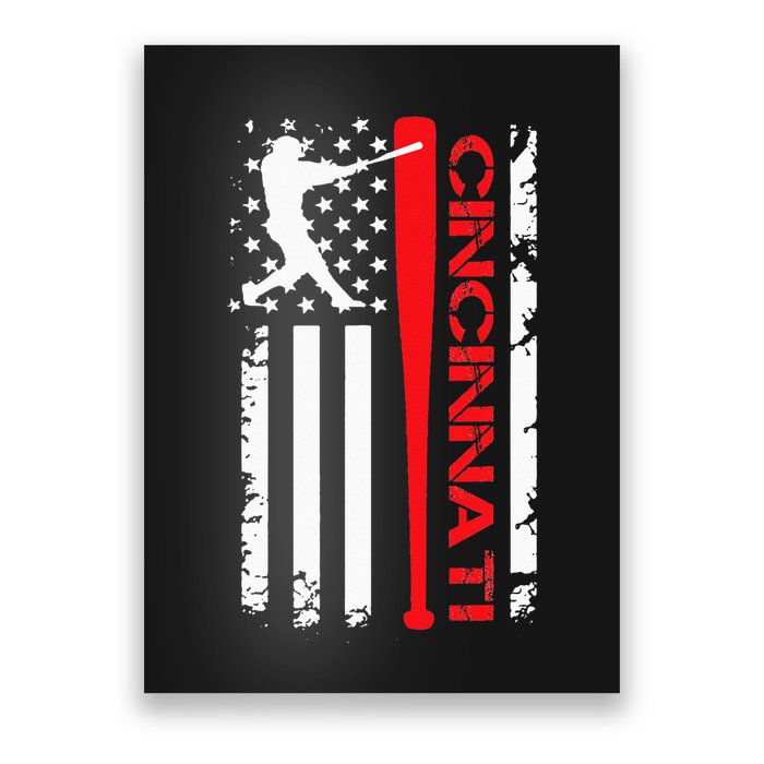 Vintage Cincinnati Baseball American US Flag Poster