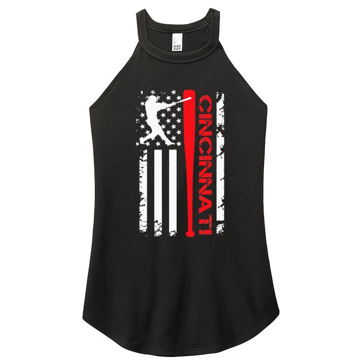 Vintage Cincinnati Baseball American US Flag Women's Perfect Tri Rocker Tank