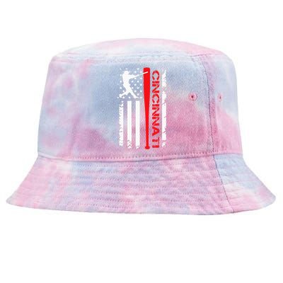 Vintage Cincinnati Baseball American US Flag Tie-Dyed Bucket Hat