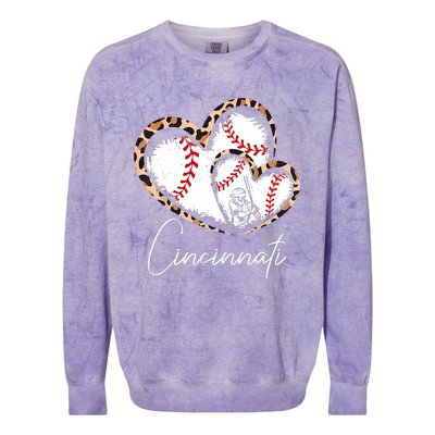 Vintage Cincinnati Baseball Leopard Heart Baseball Fans Colorblast Crewneck Sweatshirt