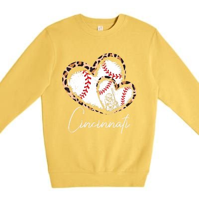 Vintage Cincinnati Baseball Leopard Heart Baseball Fans Premium Crewneck Sweatshirt