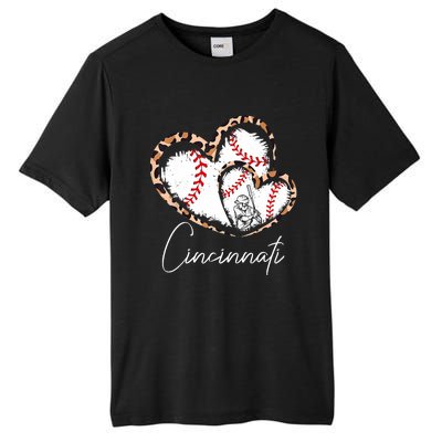 Vintage Cincinnati Baseball Leopard Heart Baseball Fans Tall Fusion ChromaSoft Performance T-Shirt