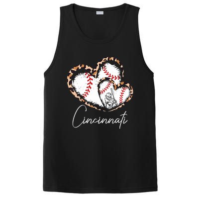 Vintage Cincinnati Baseball Leopard Heart Baseball Fans PosiCharge Competitor Tank