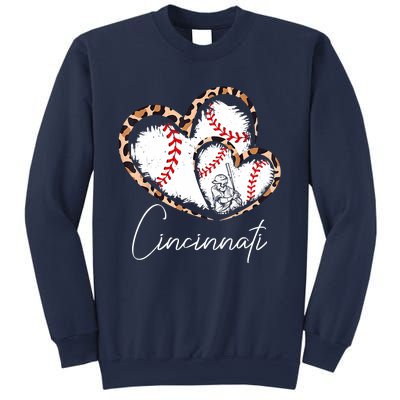 Vintage Cincinnati Baseball Leopard Heart Baseball Fans Sweatshirt