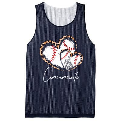 Vintage Cincinnati Baseball Leopard Heart Baseball Fans Mesh Reversible Basketball Jersey Tank