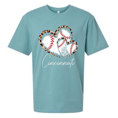 Vintage Cincinnati Baseball Leopard Heart Baseball Fans Sueded Cloud Jersey T-Shirt