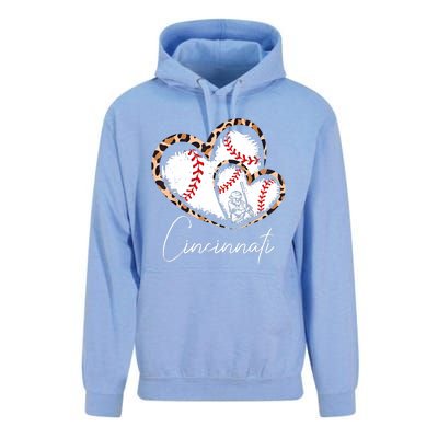 Vintage Cincinnati Baseball Leopard Heart Baseball Fans Unisex Surf Hoodie